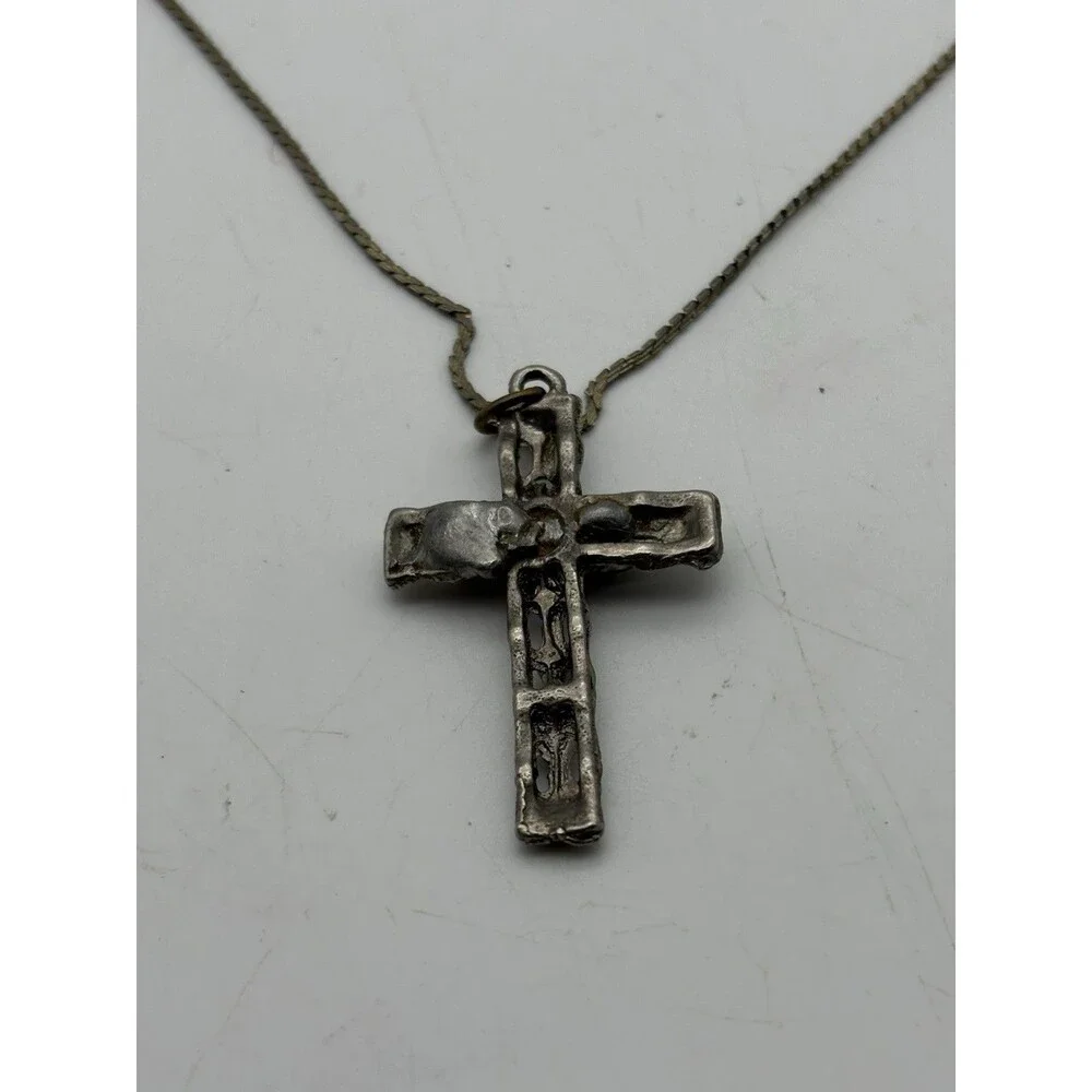 Handmade Artisan Cross Pendant Necklace on Signed Napier Chain Rustic OOAK